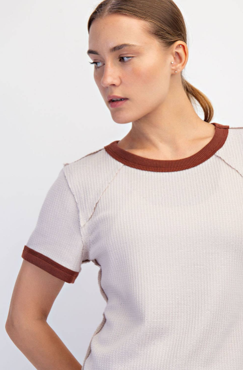Olivia Waffle Tee- Cream