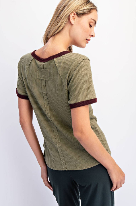 Olivia Waffle Tee- Olive